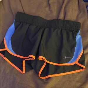 Nike Black and Blue Athletic Shorts with Curved Hems